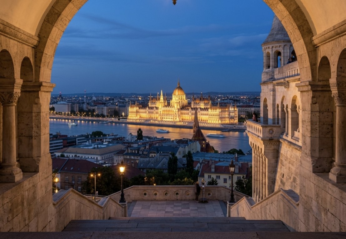 Pont des Chaînes reliant les rives de Buda et Pest au coucher de soleil